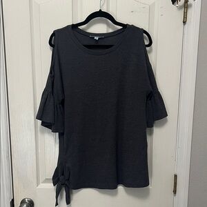 She + Sky Dark Gray Cold Shoulder Blouse